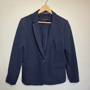 Banana Republic Blazer Women 14 Navy Pinstripe 1 Button Corporate Core Work